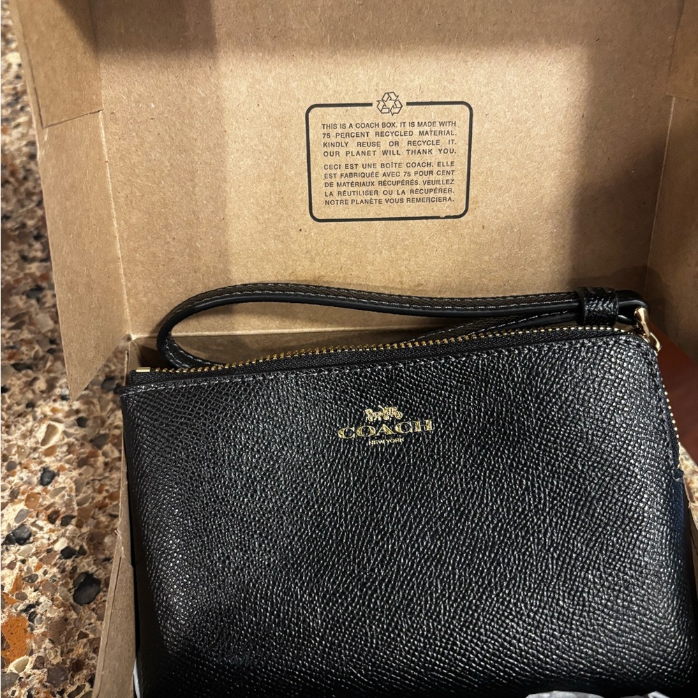 Coach Black Textured Leather Wristlet